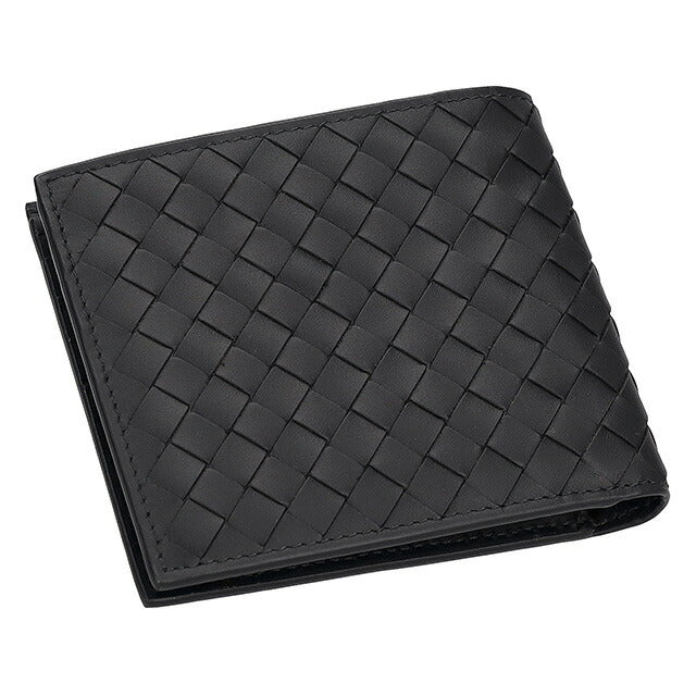 ボッテガ・ヴェネタ 二つ折り財布 メンズ ブランド BOTTEGA VENETA イントレチャート レザー 113993 V47W1 1000 ブラック 113993-V47W1-1000