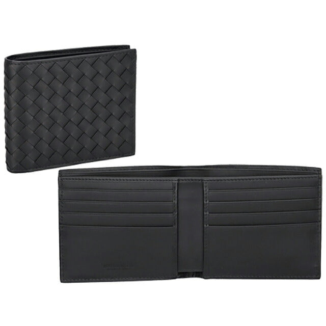 ボッテガ・ヴェネタ 二つ折り財布 メンズ ブランド BOTTEGA VENETA イントレチャート レザー 113993 V47W1 1000 ブラック 113993-V47W1-1000