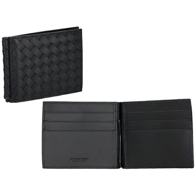 ボッテガ・ヴェネタ 二つ折り財布 メンズ ブランド BOTTEGA VENETA イントレチャート レザー 123180 V47W1 8966 ブラック 123180-V47W1-8966