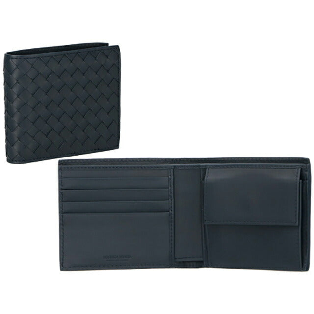 ボッテガ・ヴェネタ 二つ折り財布 メンズ ブランド BOTTEGA VENETA イントレチャート 193642 V4651 4059 ネイビー 193642-V4651-4059