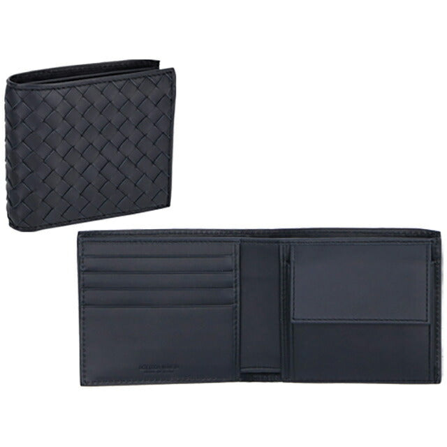 ボッテガ・ヴェネタ 二つ折り財布 メンズ ブランド BOTTEGA VENETA イントレチャート 193642 V4651 8838 ネイビー 193642-V4651-8838