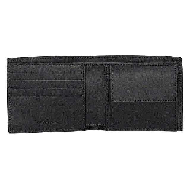 ボッテガ・ヴェネタ 二つ折り財布 メンズ ブランド BOTTEGA VENETA イントレチャート レザー 193642 V47W1 8803 ブラック 193642-V47W1-8803