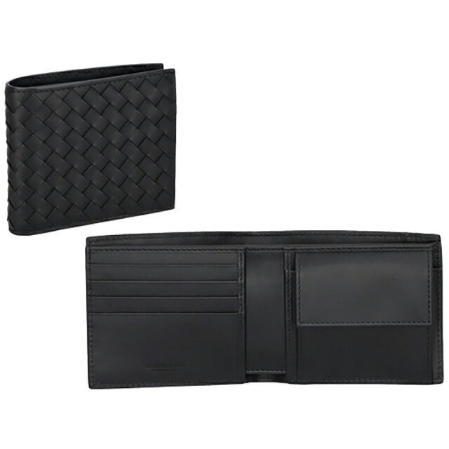 ボッテガ・ヴェネタ 二つ折り財布 メンズ ブランド BOTTEGA VENETA イントレチャート レザー 193642 V47W1 8803 ブラック 193642-V47W1-8803