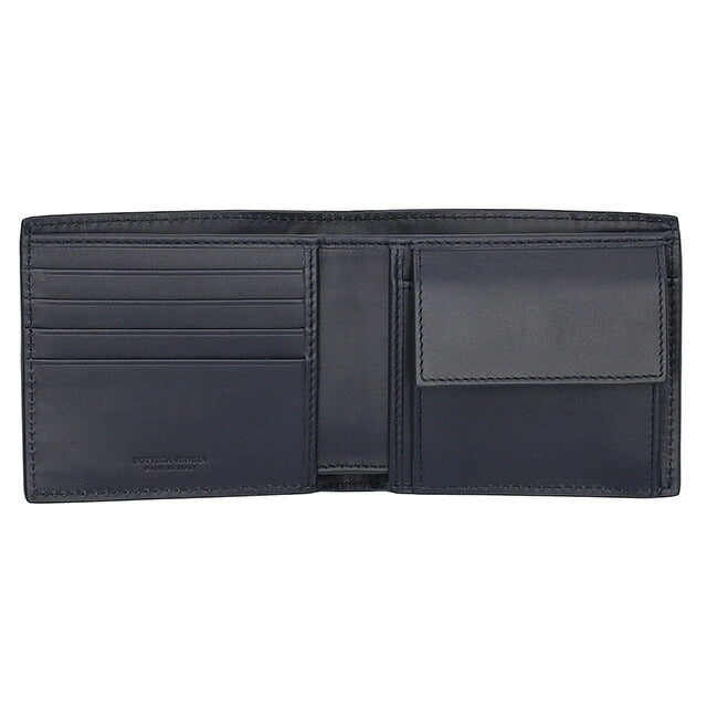 ボッテガ・ヴェネタ 二つ折り財布 メンズ ブランド BOTTEGA VENETA イントレチャート レザー 193642 V47W1 8838 ネイビー 193642-V47W1-8838