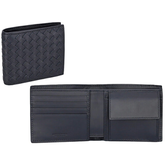 ボッテガ・ヴェネタ 二つ折り財布 メンズ ブランド BOTTEGA VENETA イントレチャート レザー 193642 V47W1 8838 ネイビー 193642-V47W1-8838