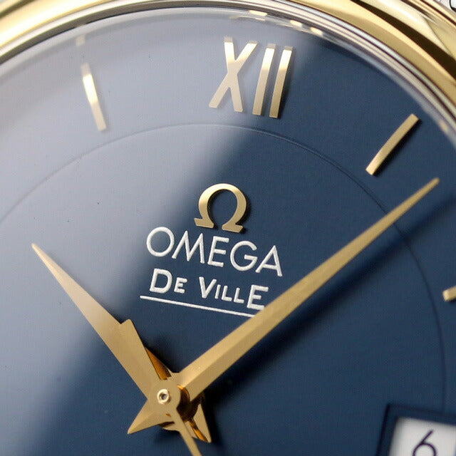 オメガ デビル プレステージ 36.8mm 自動巻き K18 腕時計 ブランド メンズ OMEGA 424.20.37.20.03.001 アナログ ブルー イエローゴールド スイス製 424-20-37-20-03-001