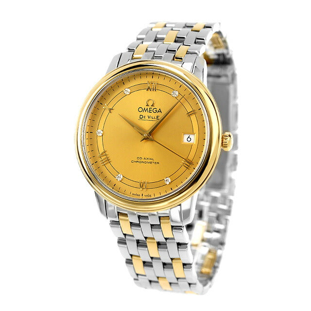 オメガ デビル プレステージ 37mm 自動巻き K18 腕時計 メンズ ダイヤモンド OMEGA 424.20.37.20.58.002 アナログ イエロー ゴールド スイス製 424-20-37-20-58-002