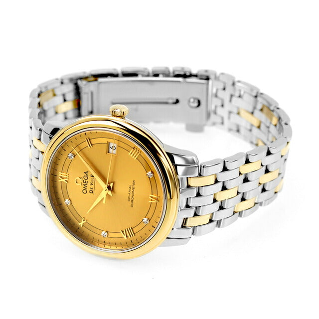 オメガ デビル プレステージ 37mm 自動巻き K18 腕時計 メンズ ダイヤモンド OMEGA 424.20.37.20.58.002 アナログ イエロー ゴールド スイス製 424-20-37-20-58-002