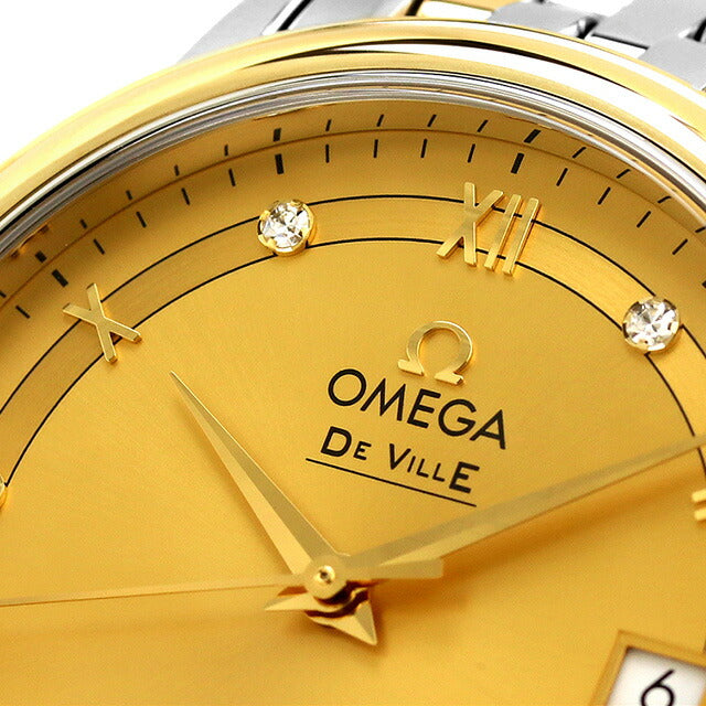 オメガ デビル プレステージ 37mm 自動巻き K18 腕時計 メンズ ダイヤモンド OMEGA 424.20.37.20.58.002 アナログ イエロー ゴールド スイス製 424-20-37-20-58-002