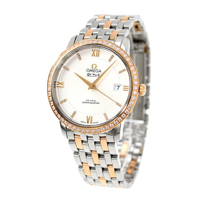 オメガ デビル プレステージ 37mm 自動巻き K18 腕時計 メンズ ダイヤモンド OMEGA 424.25.37.20.52.001 アナログ シルバー レッドゴールド スイス製 424-25-37-20-52-001