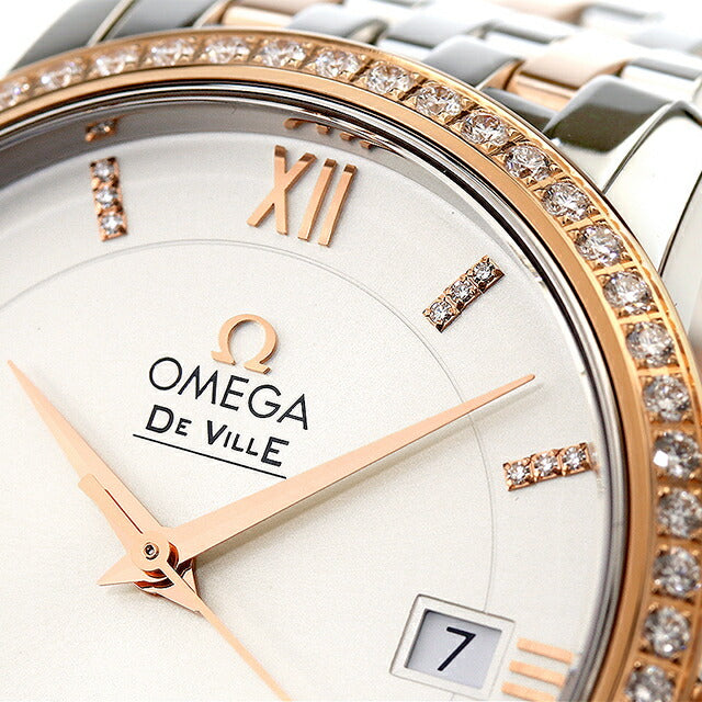 オメガ デビル プレステージ 37mm 自動巻き K18 腕時計 メンズ ダイヤモンド OMEGA 424.25.37.20.52.001 アナログ シルバー レッドゴールド スイス製 424-25-37-20-52-001