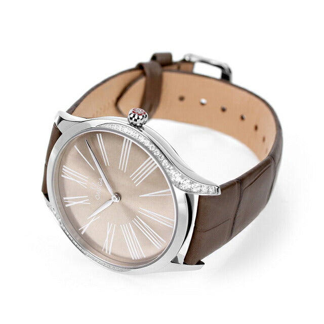 オメガ デビル 39mm クオーツ 腕時計 ブランド レディース ダイヤモンド OMEGA 428.18.39.60.13.001 アナログ グレー トープブラウン スイス製 428-18-39-60-13-001