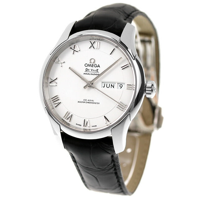 オメガ デビル アワービジョン 41mm 自動巻き 腕時計 ブランド メンズ 革ベルト OMEGA 433.13.41.22.02.001 アナログ シルバー ブラック 黒 スイス製 433-13-41-22-02-001