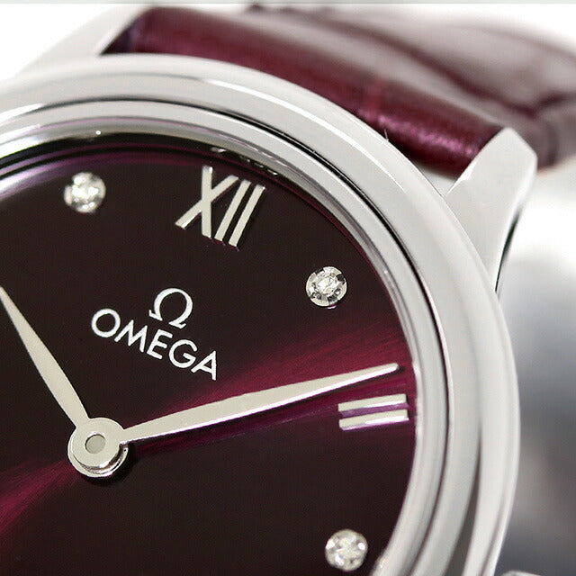 オメガ デビル プレステージ 27.5mm クォーツ 電池式 腕時計 ブランド レディース ダイヤモンド OMEGA 434.13.28.60.61.001 アナログ レッド バーガンディ 赤 434-13-28-60-61-001