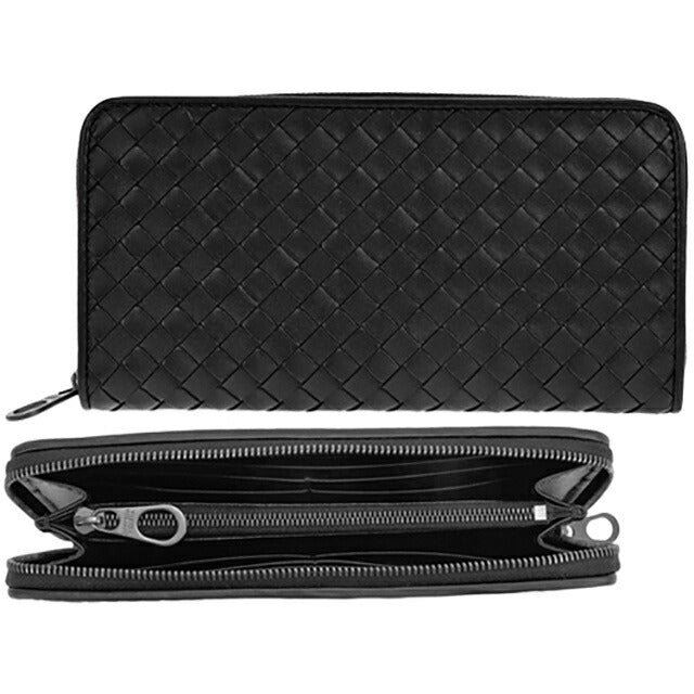 ボッテガ・ヴェネタ 長財布 メンズ レディース ブランド BOTTEGA VENETA イントレチャート レザー 510643 V4651 1000 ブラック 510643-V4651-1000