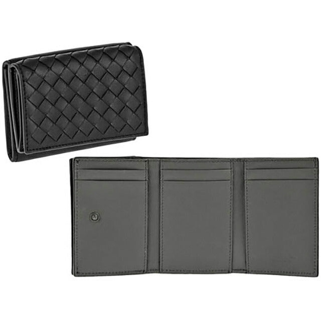 ボッテガ・ヴェネタ 三つ折り財布 メンズ ブランド BOTTEGA VENETA イントレチャート レザー 515385 VO0B2 8885 ブラック 515385-VO0B2-8885