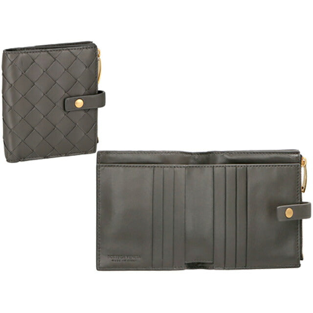 ボッテガ・ヴェネタ 二つ折り財布 レディース ブランド BOTTEGA VENETA イントレチャート 600270 VCPP3 1408 グレー 600270-VCPP3-1408