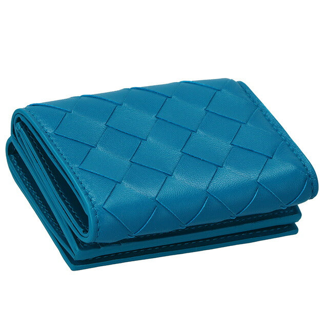 ボッテガ・ヴェネタ 三つ折り財布 レディース ブランド BOTTEGA VENETA イントレチャート 609285 VCPP2 4403 ブルー 609285-VCPP2-4403