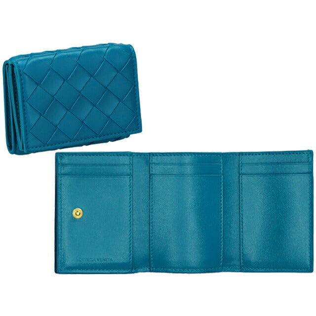 ボッテガ・ヴェネタ 三つ折り財布 レディース ブランド BOTTEGA VENETA イントレチャート 609285 VCPP2 4403 ブルー 609285-VCPP2-4403