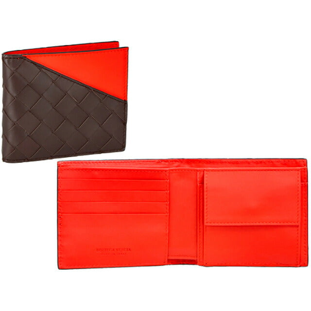 ボッテガ・ヴェネタ 二つ折り財布 メンズ ブランド BOTTEGA VENETA イントレチャート 619390 VCPQ7 2116 ブラウン/オレンジ 619390-VCPQ7-2116