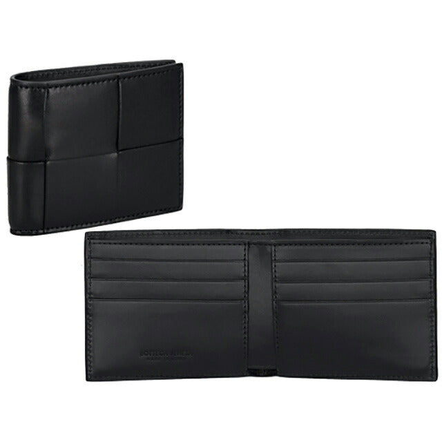 ボッテガ・ヴェネタ 二つ折り財布 メンズ ブランド BOTTEGA VENETA イントレチャート レザー 649603 V47V1 8803 ブラック 649603-V47V1-8803