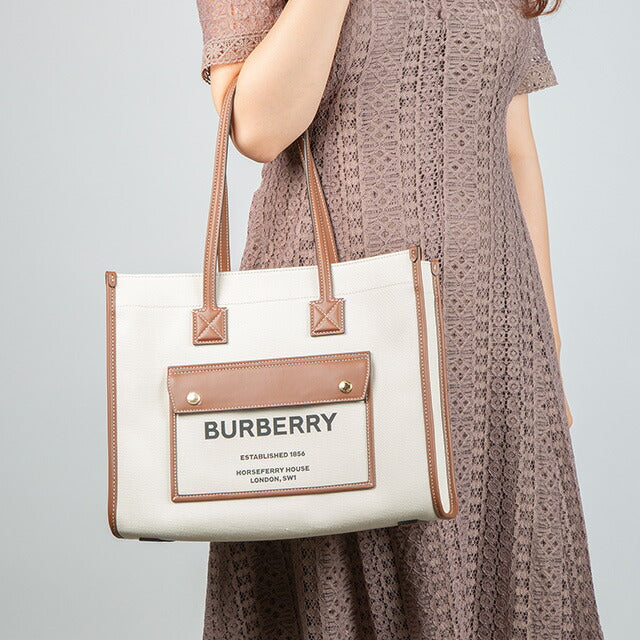 バ−バリ− トートバッグ レディース ブランド BURBERRY 8044138 ホワイト/ブラウン 8044138