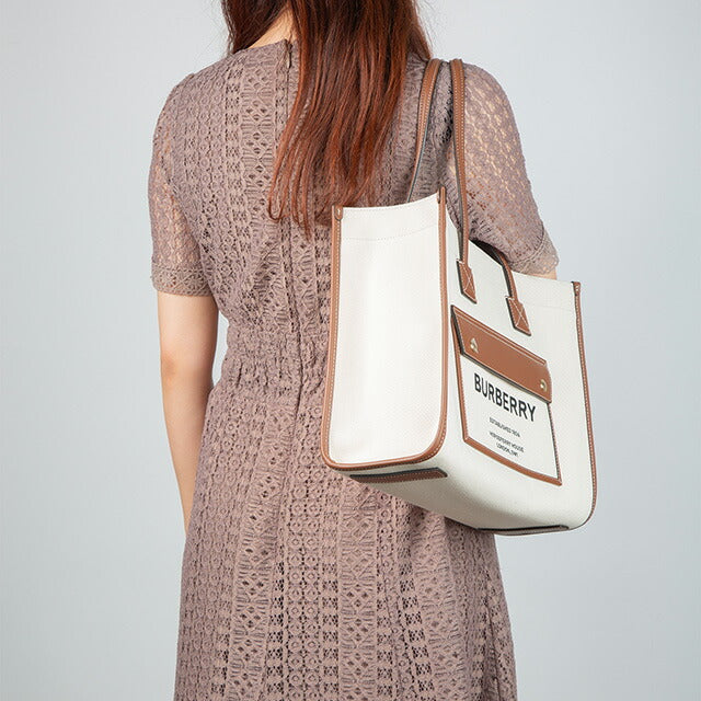 バ−バリ− トートバッグ レディース ブランド BURBERRY 8044138 ホワイト/ブラウン 8044138