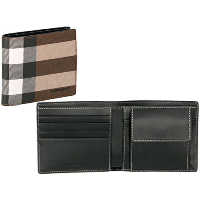 バ−バリ− 二つ折り財布 メンズ ブランド BURBERRY チェック 8052802 ブラウン/ブラック 8052802