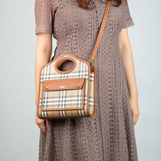 バ−バリ− ハンドバッグ レディース ブランド BURBERRY チェック 8066166 ベージュ 8066166