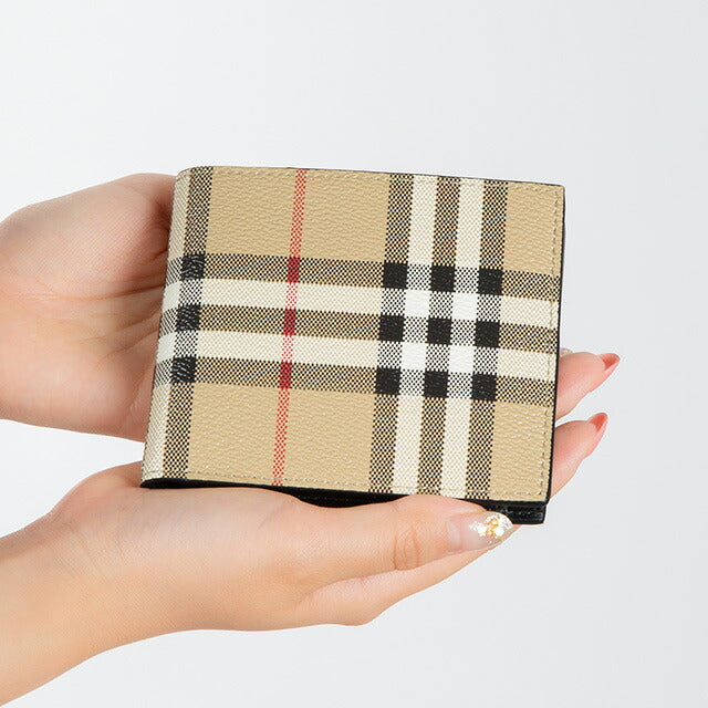 バ−バリ− 二つ折り財布 メンズ ブランド BURBERRY チェック 8069815 ベージュ/ブラック 8069815