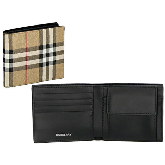 バ−バリ− 二つ折り財布 メンズ ブランド BURBERRY チェック 8069815 ベージュ/ブラック 8069815