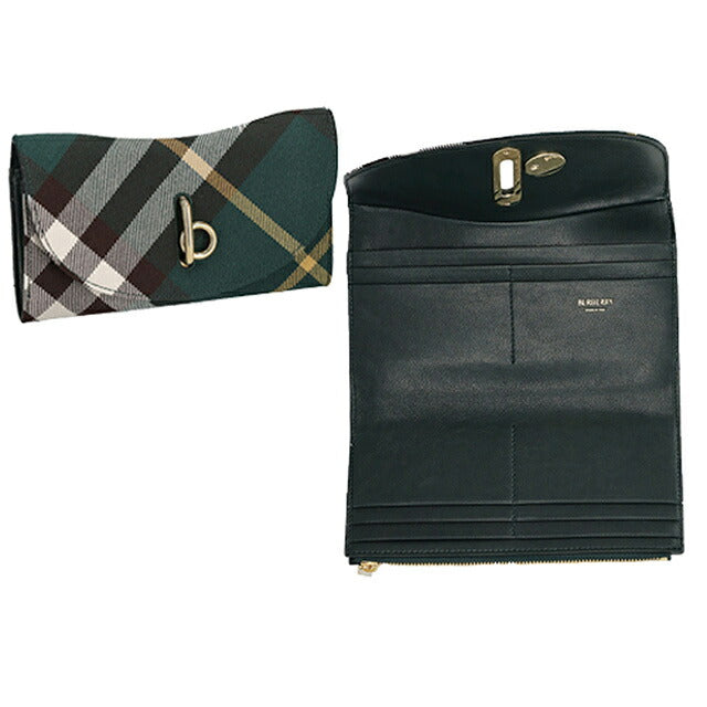 バ−バリ− 長財布 レディース ブランド BURBERRY チェック 8082331 グリーン系 8082331
