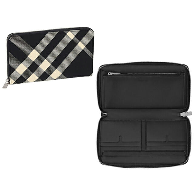 バ−バリ− 長財布 メンズ ブランド BURBERRY チェック 8089510 ブラック/アイボリー 8089510