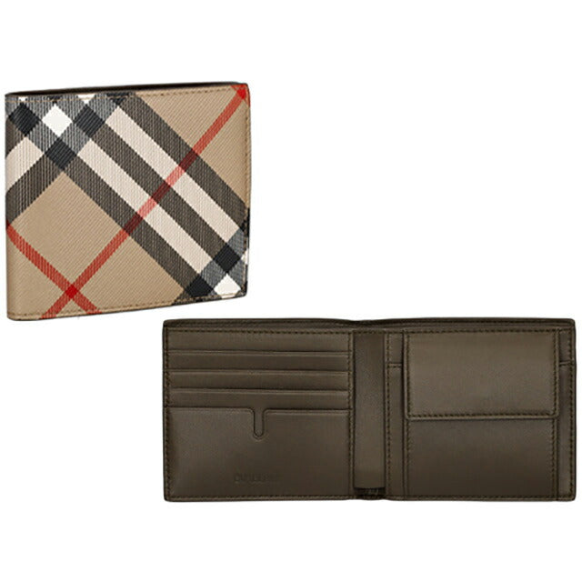 バ−バリ− 二つ折り財布 メンズ ブランド BURBERRY チェック 8095046 ベージュ 8095046