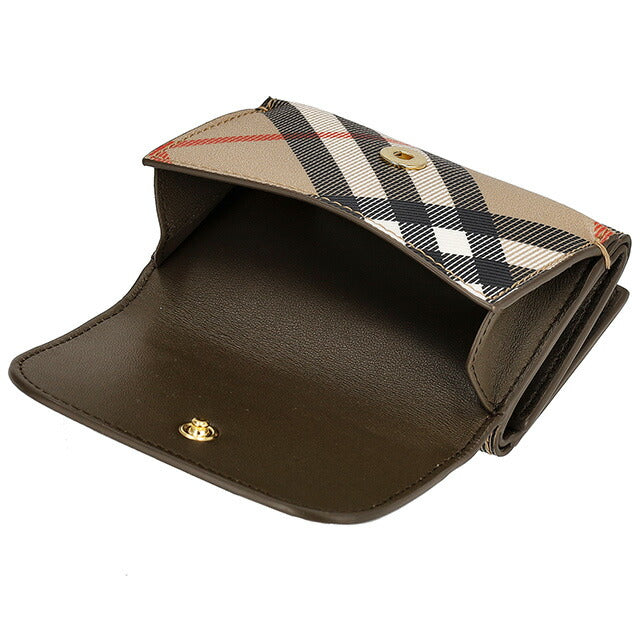 バ−バリ− 三つ折り財布 レディース ブランド BURBERRY チェック 8095291 ベージュ 8095291