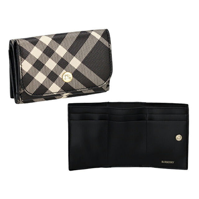 バ−バリ− 三つ折り財布 レディース ブランド BURBERRY チェック 8095292 ブラック/ベージュ 8095292