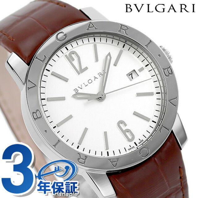 ブルガリ ブルガリブルガリ 39mm 自動巻き 機械式 腕時計 ブランド メンズ 革ベルト BB39WSLD アナログ ホワイト ブラウン 白 スイス製 BB39WSLD