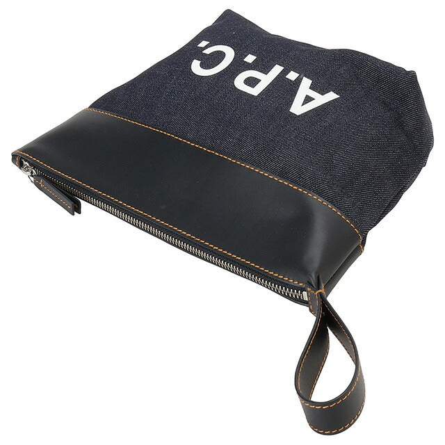 アーペーセー A.P.C. CODDP M63526 IAK DARK NAVY APC アクセル デニム×レザー ハンドポーチ クラッチバッグ 小物入れ ダークネイビー BBAP00098L