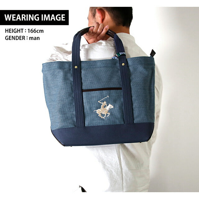 ビバリーヒルズポロクラブ トートバッグ メンズ レディース ブランド キャンバストートバッグL Cotton 157202 BL NV WH バッグ BH1008N-BLNVWH