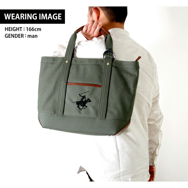ビバリーヒルズポロクラブ トートバッグ メンズ レディース ブランド キャンバストートバッグL Cotton 284919 GRN GRN BK バッグ BH1008N-GRNGRNBK