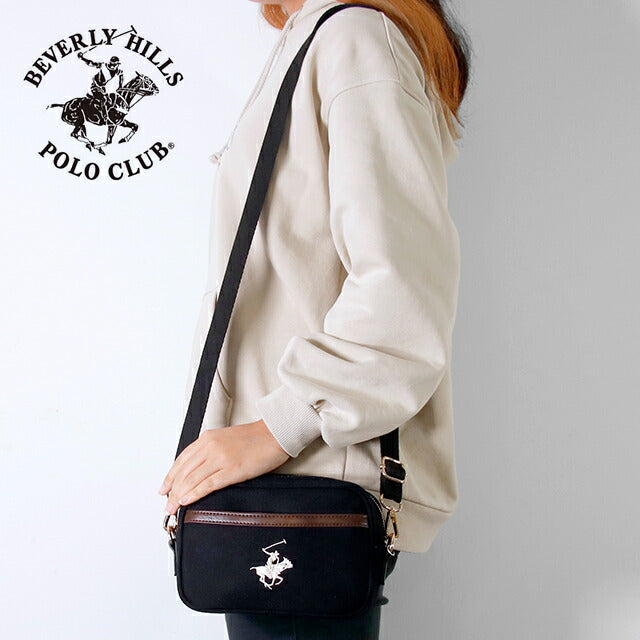 ビバリーヒルズポロクラブ ショルダバック メンズ レディース ブランド キャンバスショルダーバッグ Cotton 243904 BK BK WH バッグ BH1009N-BKBKWH