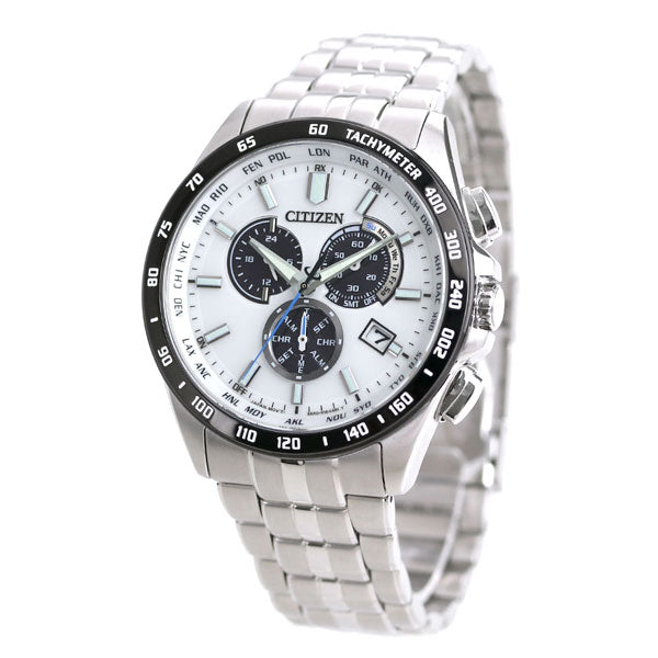 シチズン エコドライブ ソーラー電波 クロノグラフ メンズ 腕時計 ブランド CB5874-90A CITIZEN ホワイト CB5874-90A