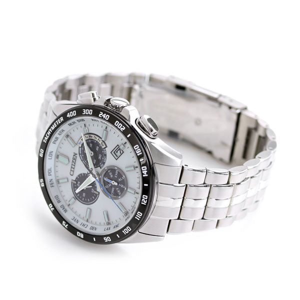 シチズン エコドライブ ソーラー電波 クロノグラフ メンズ 腕時計 ブランド CB5874-90A CITIZEN ホワイト CB5874-90A