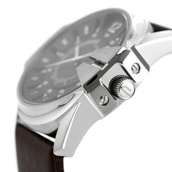ディーゼル 時計 メンズ マスターチーフ 44mm デイト DZ1206 MASTER CHIEF 腕時計 ブランド グレー ダークブラウン 革ベルト DZ1206