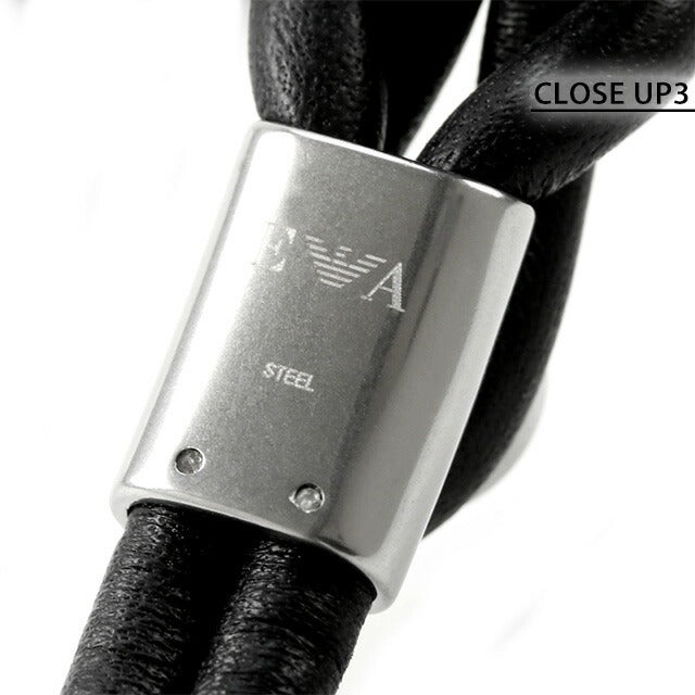エンポリオ アルマーニ ブレスレット EMPORIO ARMANI レザー EGS2212040 ブラック シルバー アクセサリー EGS2212040