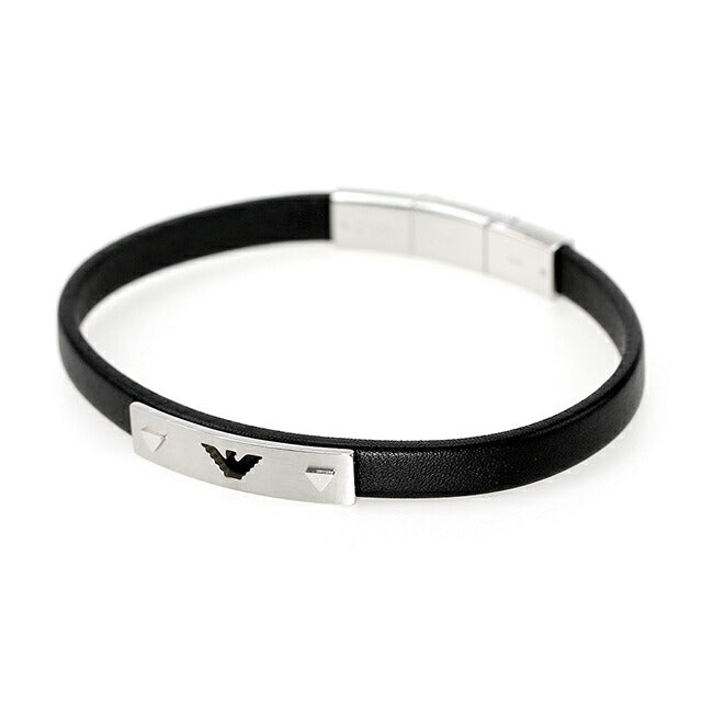 エンポリオ アルマーニ ブレスレット メンズ ブランド EMPORIO ARMANI レザー ステンレス EGS2411040 ブラック シルバー アクセサリー EGS2411040