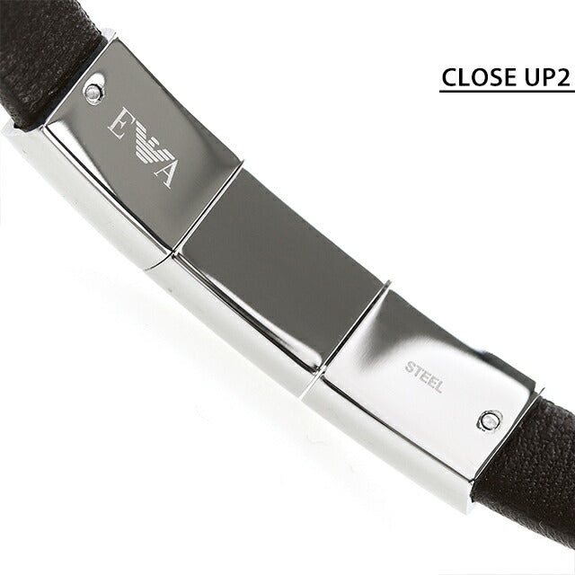 エンポリオ アルマーニ ブレスレット メンズ ブランド EMPORIO ARMANI レザー ステンレス EGS2411040 ブラック シルバー アクセサリー EGS2411040