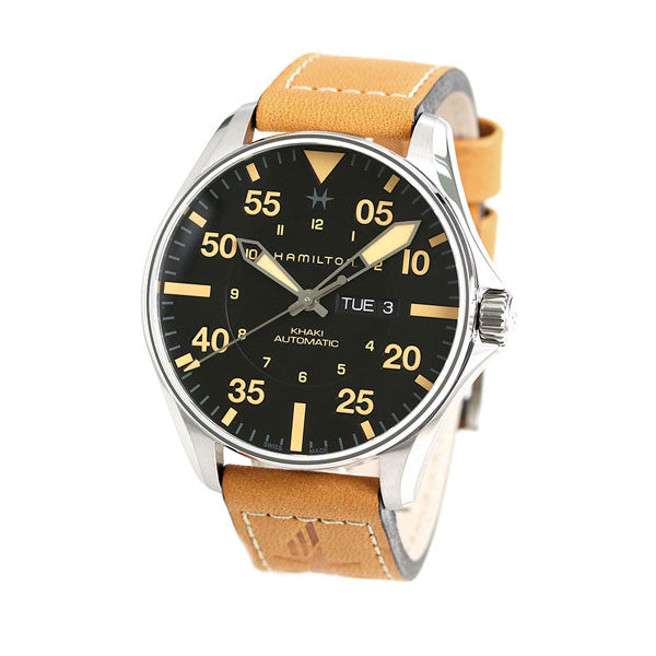 ハミルトン 時計 カーキ 自動巻き メンズ H64725531 アビエーション パイロット デイデイト 46mm 腕時計 ブランド ブラック ブラウン H64725531