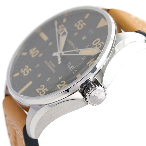 ハミルトン 時計 カーキ 自動巻き メンズ H64725531 アビエーション パイロット デイデイト 46mm 腕時計 ブランド ブラック ブラウン H64725531