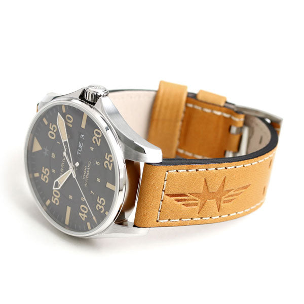 ハミルトン 時計 カーキ 自動巻き メンズ H64725531 アビエーション パイロット デイデイト 46mm 腕時計 ブランド ブラック ブラウン H64725531